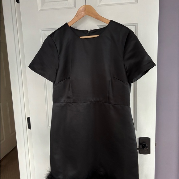 J. Crew Collection with Custom MARABOU FEATHER TRIM Black Duchesse Satin Dress - Picture 3 of 14